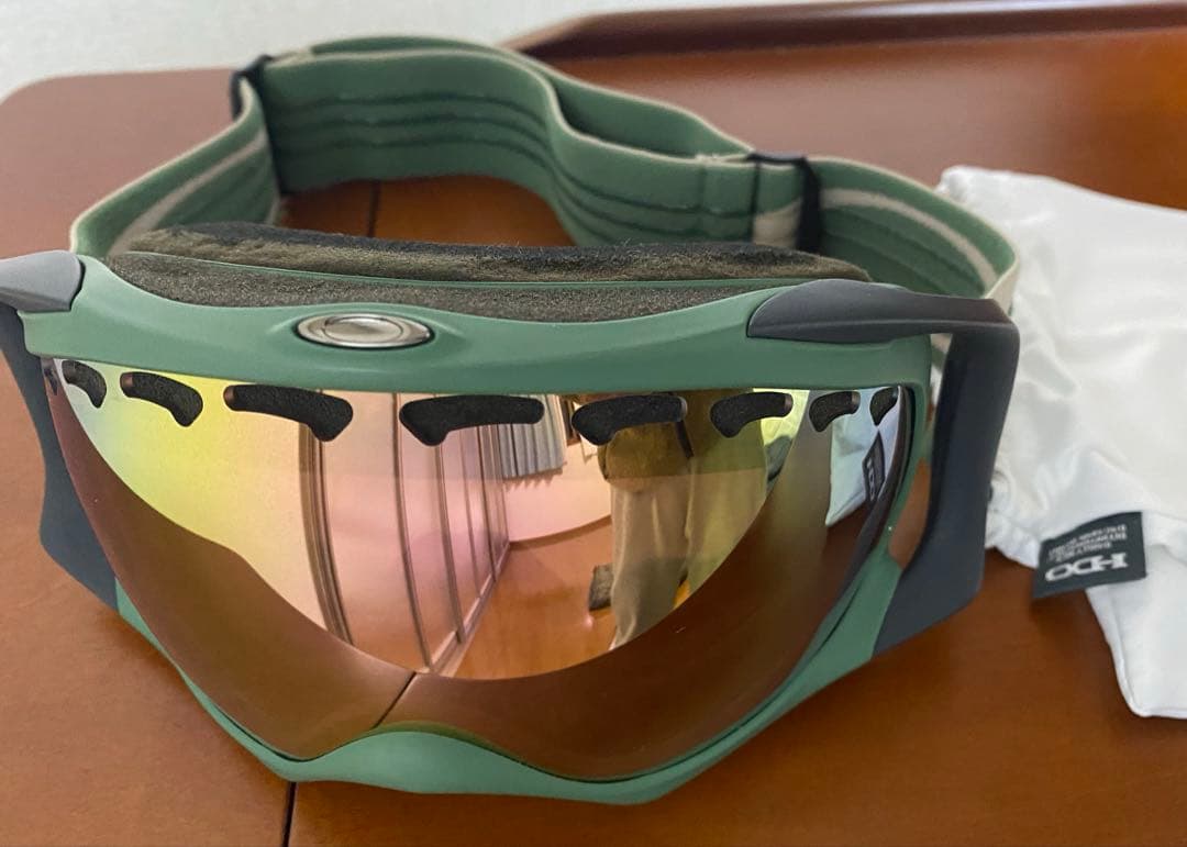スノーボード オークリーゴーグル クローバーグリーン系 ミラーレンズ希少