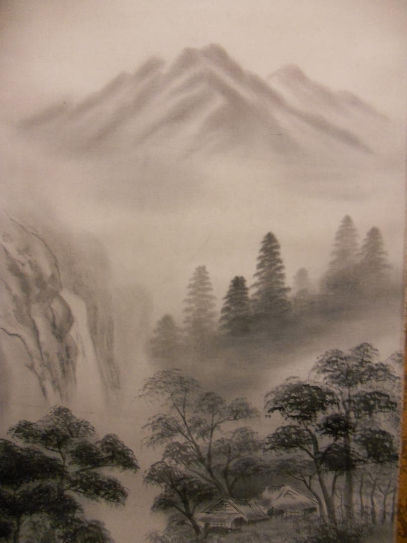 掛け軸 佐久間青苔 水墨山水 絹本 希少 軸装 茶道具 掛軸 美品 です。