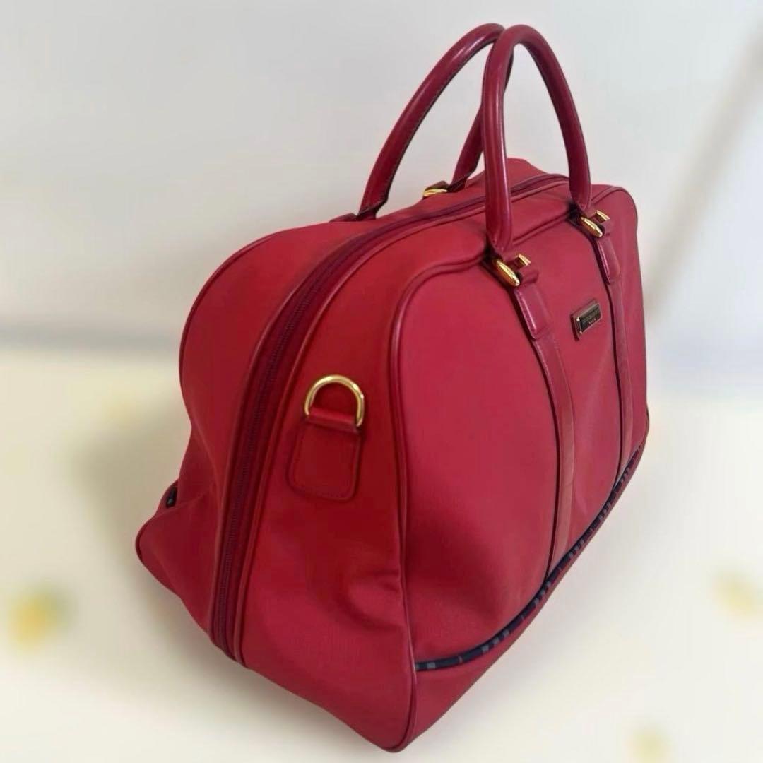 【美品】 BURBERRY GOLF ボストンバッグ 赤✕チェックバーバリー