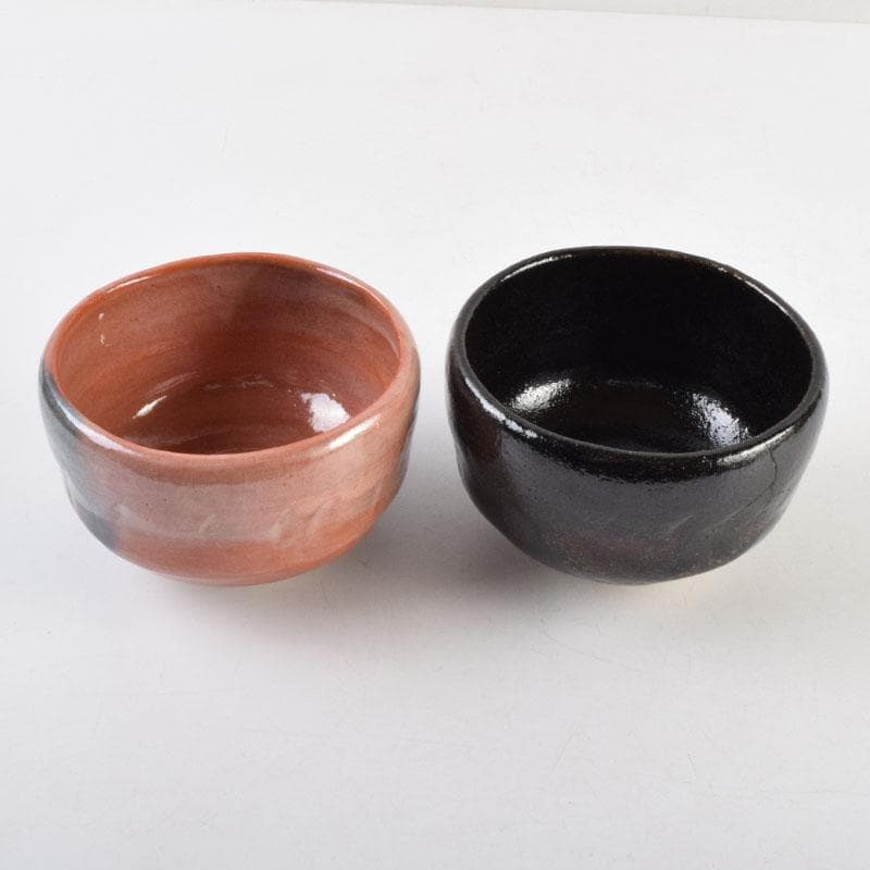 茶道具　吉村楽入作　赤楽茶碗　黒楽茶碗　一双　共箱　C　8998