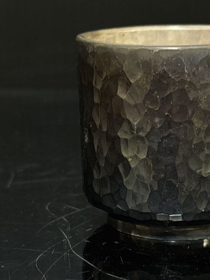 超重量級 極上 純銀 槌目 筒型 ぐい呑 酒器 桐箱入 約197.3g