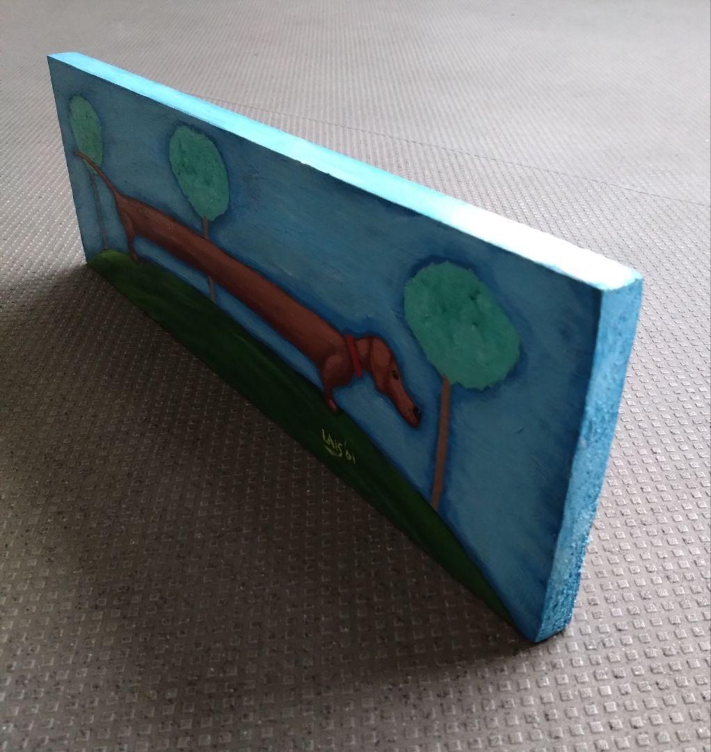 アメリカンヴィンテージ　Ruth Lais 長ーいダックスフンド　アクリル絵画