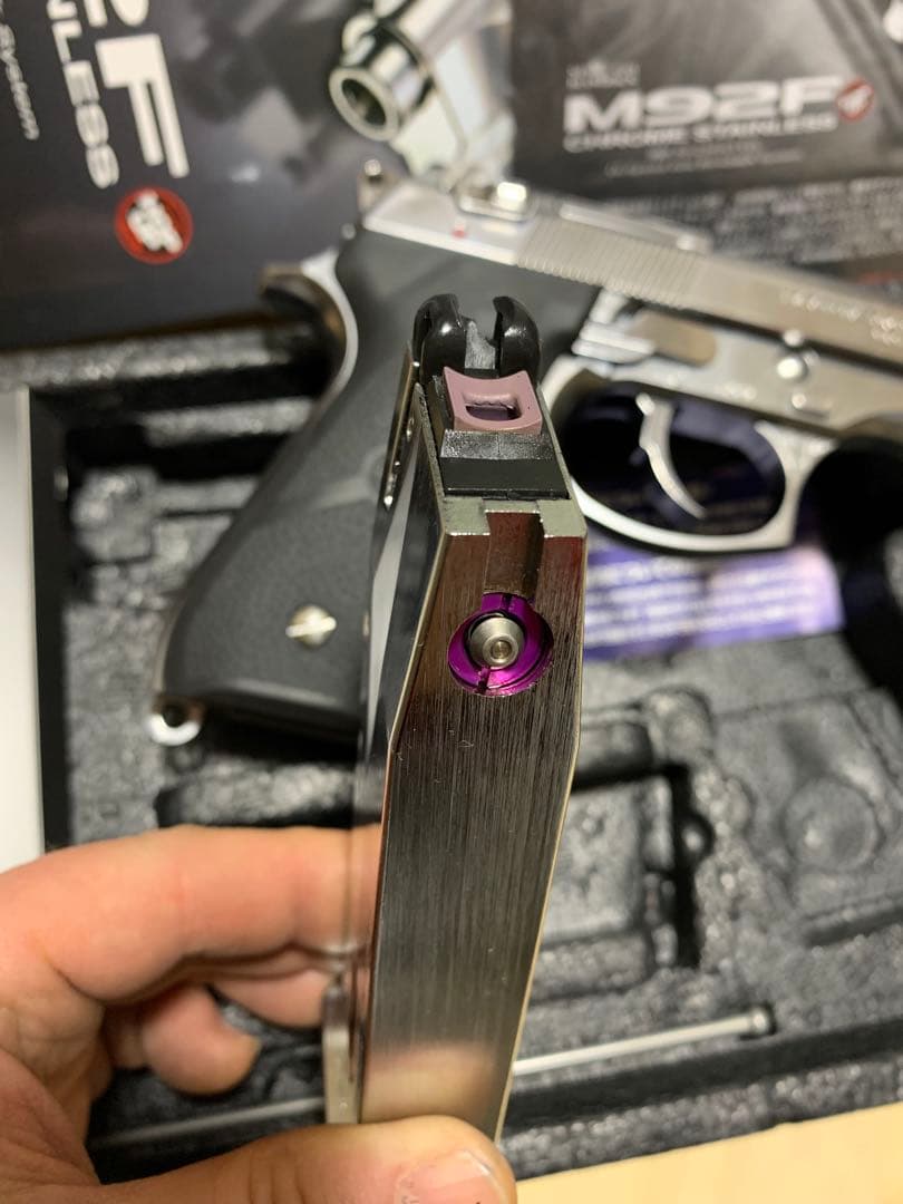 美品東京マルイM92Fクロームステンレス　HOGUホーグラバーグリップ　管45