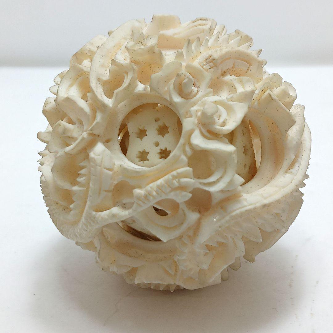 Y2293-3 極上 透かし細工 龍天球置物 総重量139.2gげ