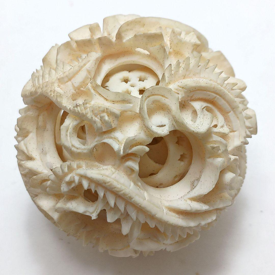 Y2293-3 極上 透かし細工 龍天球置物 総重量139.2gげ