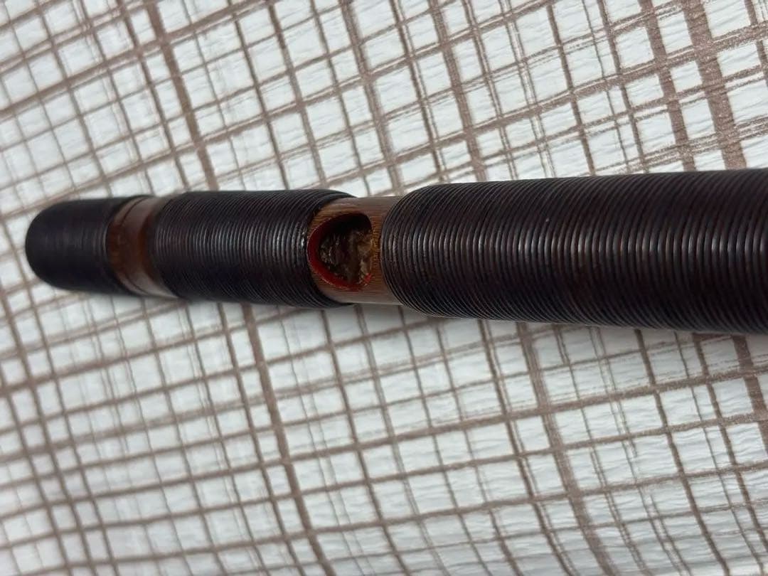 雅楽　龍笛　古管 煤竹 漆 籐巻　白木筒