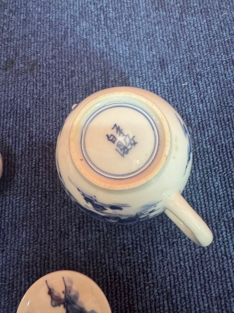 1683 平安白鳳　染付山水　急須1客　湯冷し1客