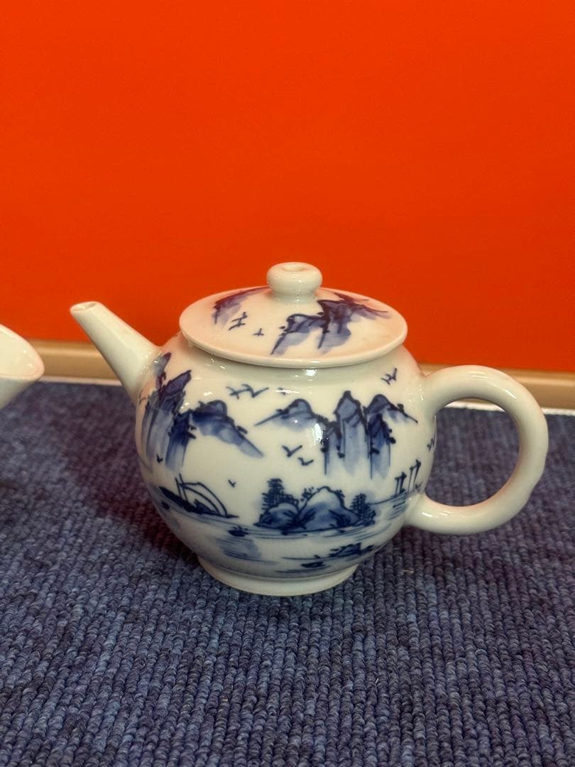 1683 平安白鳳　染付山水　急須1客　湯冷し1客