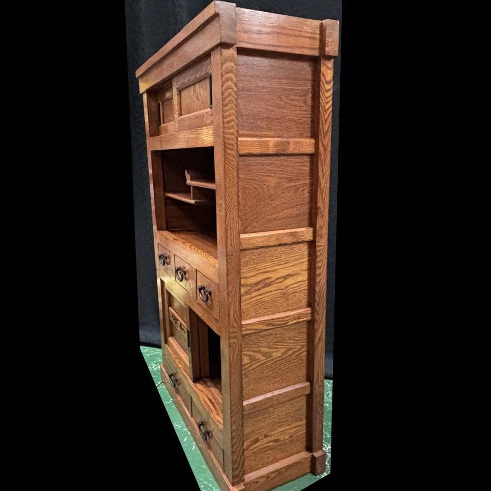 お買い得！ 高級家具 オーク(ナラ)無垢材 飾り棚 茶箪笥 レトロ 小振り