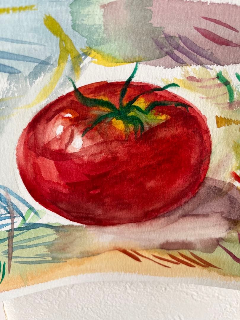 水彩画 トマト 赤色 手描き