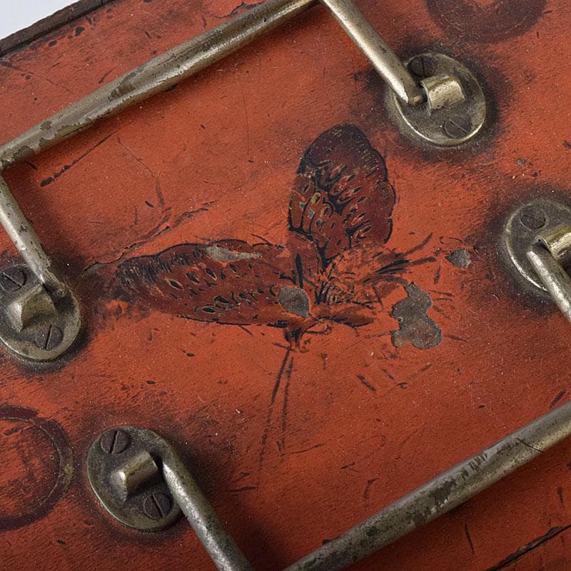 中国　竹嵌　骨牌　背竹牌　麻雀牌　花鳥文蒔絵朱塗箱付　D　8707