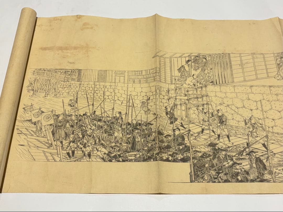 「明治戊辰戦役図巻」冨岡政信刊 明治23年刊 木版画 1巻|戊辰戦争 木版刷り