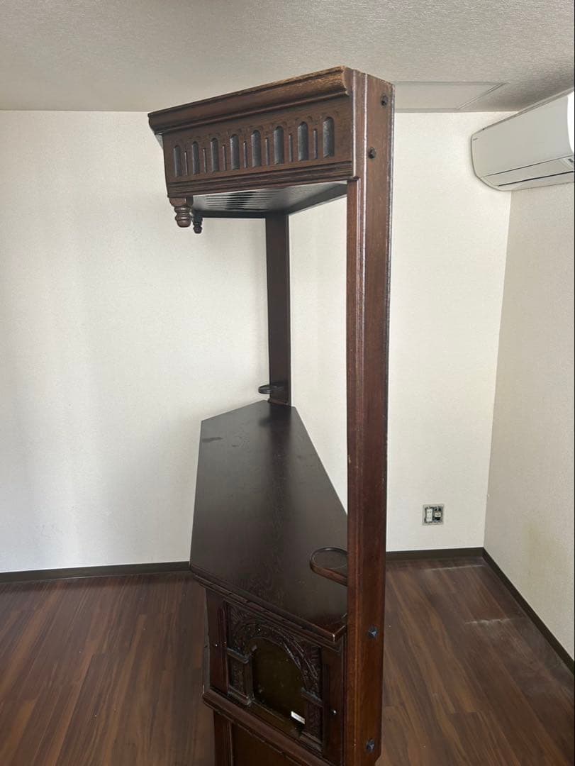 大塚家具 一点物 木製バーカウンター 彫刻入り ダークブラウン