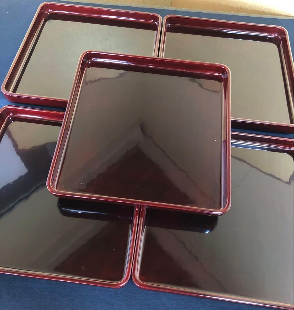 《レ》春慶塗 会席膳5客 四方膳 銘々膳 木製漆器 木箱　260203く4