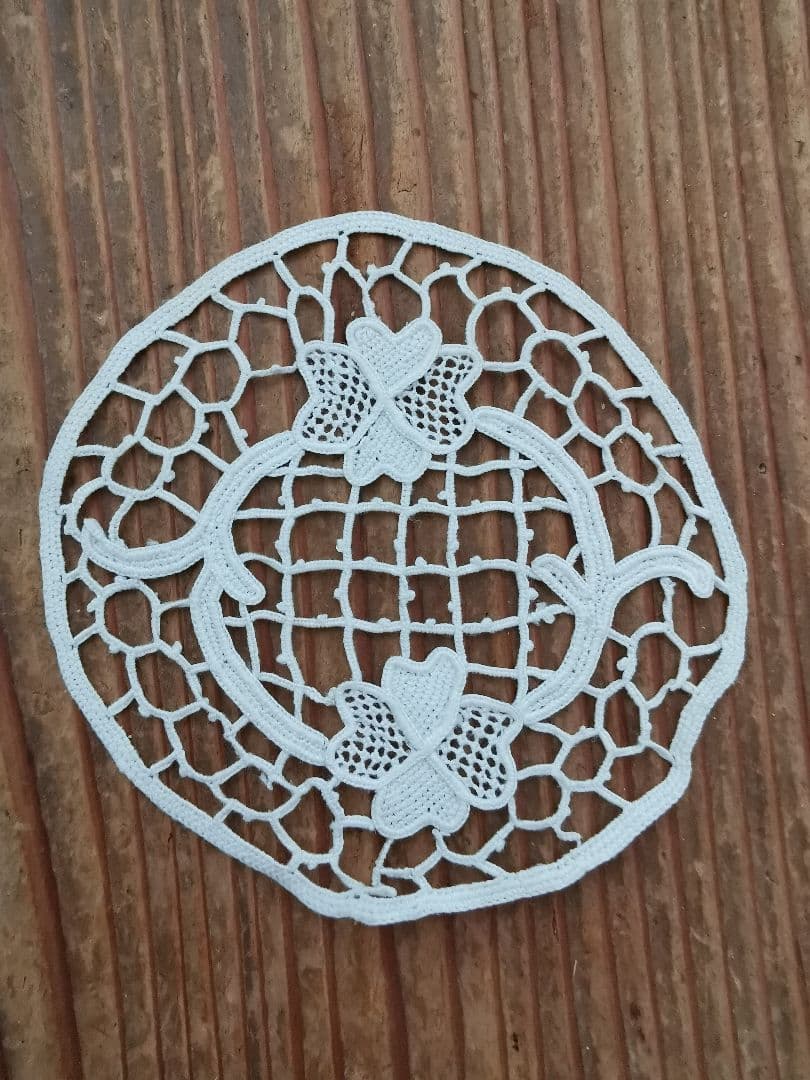 アンティーク☘トレフル よつ葉クローバー ニードルワーク レース刺繍プチドイリー