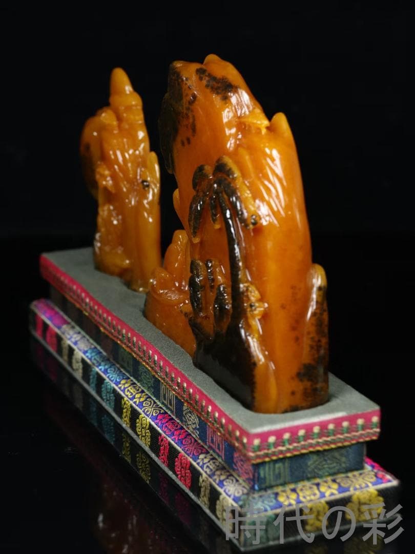 中国古美術【田黄石 山水人物】尚均作款 細密彫 純手彫り 寿山石細作 在銘 擺件