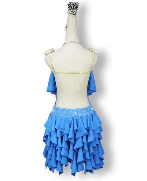 新品未使用 社交ダンス衣装 ラテンワンピースドレス 空ブルー オーダーメイド