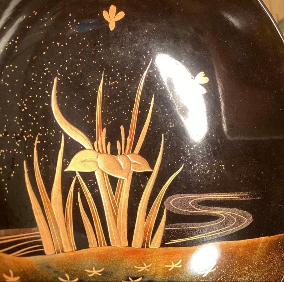 A1060 木製輪島塗　懐石道具　衝羽根に流水菖蒲　吸物椀　蒔絵　2客