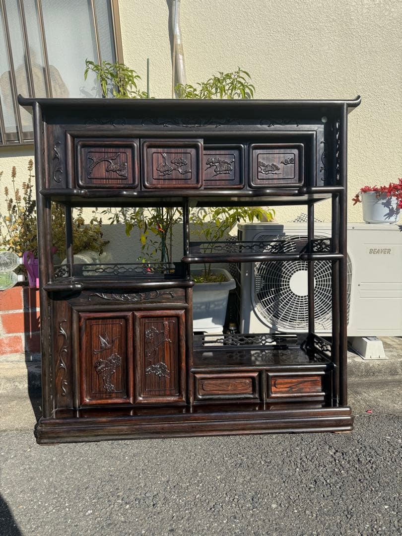 高級 木製 飾り棚 茶箪笥 彫刻入り 大型家具 引き取り歓迎