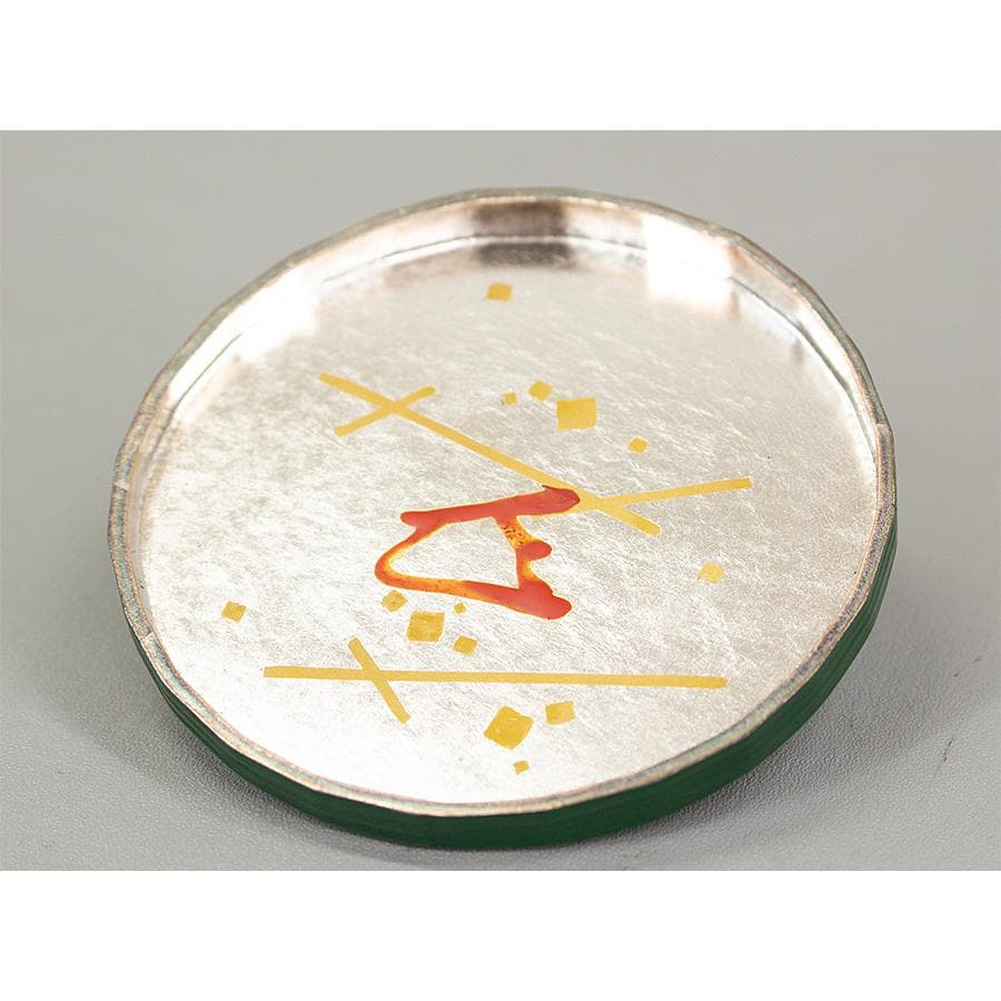 岡本漆専堂 漆園 而妙斎 書付 花押 青漆 折溜 香合 共箱 茶道具