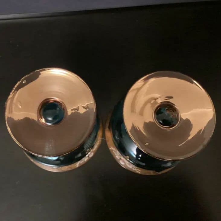 ベネチアングラス　金色とブルーのエレガントなデザインの手描き花柄グラス③④