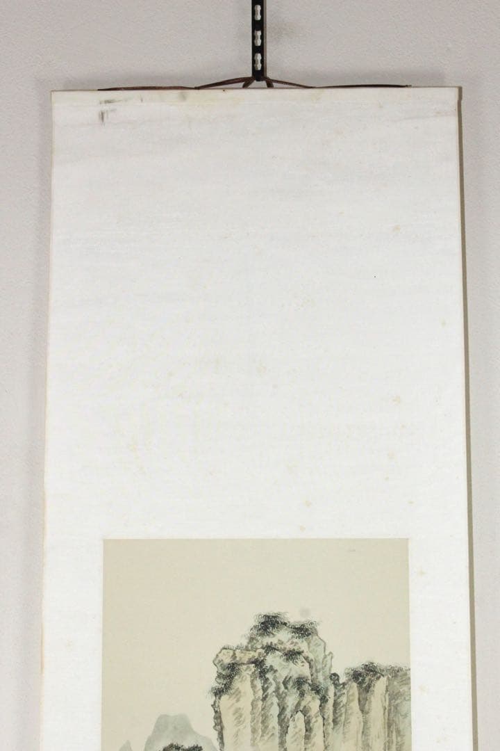 No5570掛軸　無落款　山水図　紙本着色　唐画　中国画　古画　古美術　送料無料