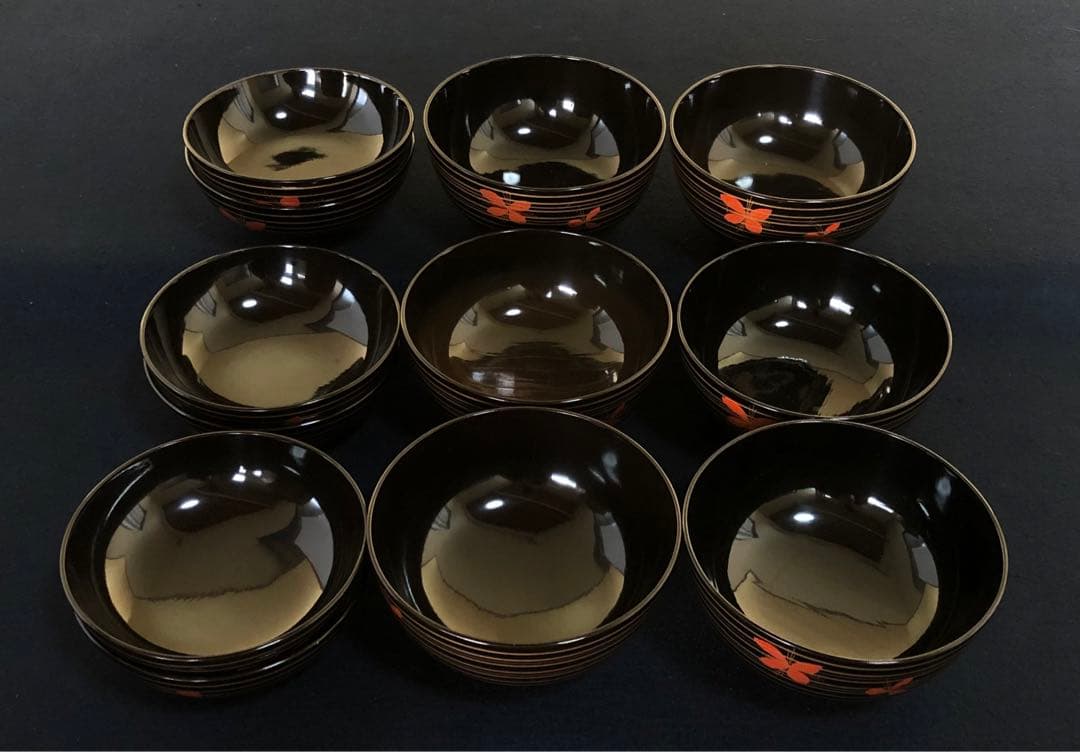 《レ》懐石 黒塗 金線模様 吸物椀6客 克己作 木製漆器 共箱 260128く2