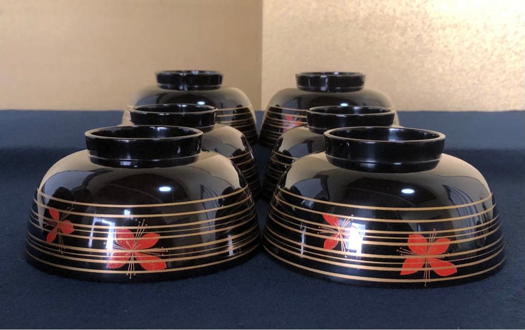 《レ》懐石 黒塗 金線模様 吸物椀6客 克己作 木製漆器 共箱 260128く2