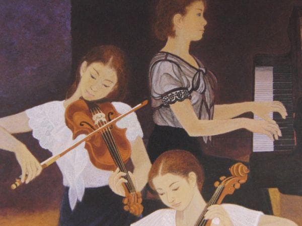 岡本明久、【旋律】、希少な額装用画集より、状態良好、新品額装付