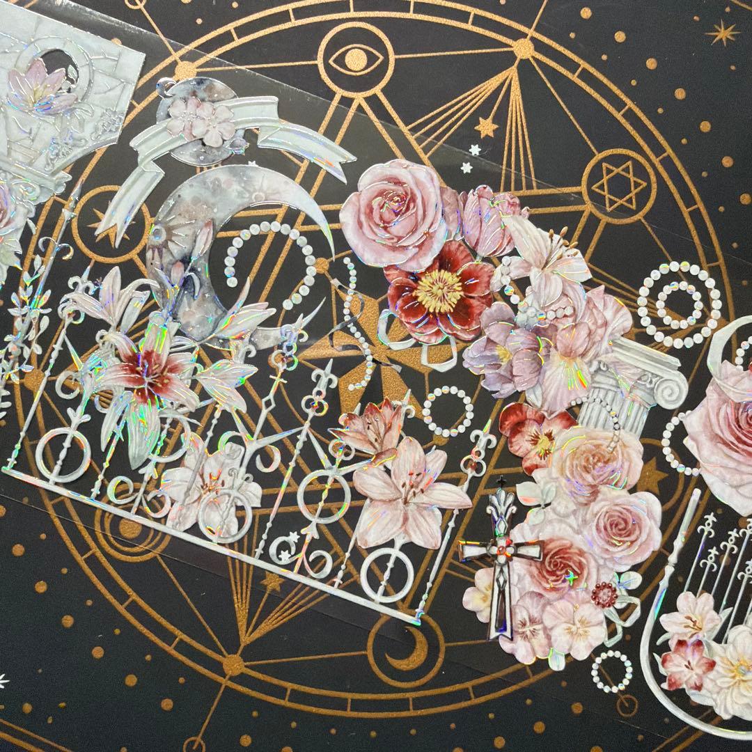 【8956】海外　マステ　中古巻　貝殻光マスキングテープ　バラ　ユリ　装飾系