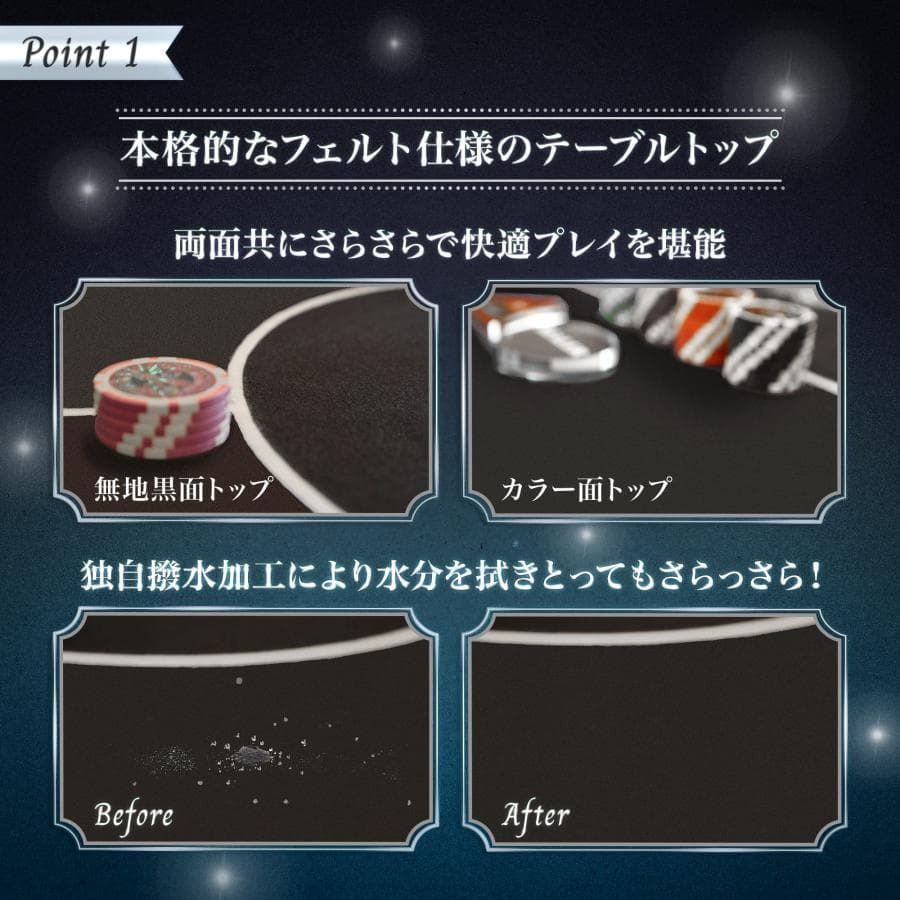 ポーカーテーブル 折りたたみ 8人対応 最大500枚 チップラック付（ブラック）