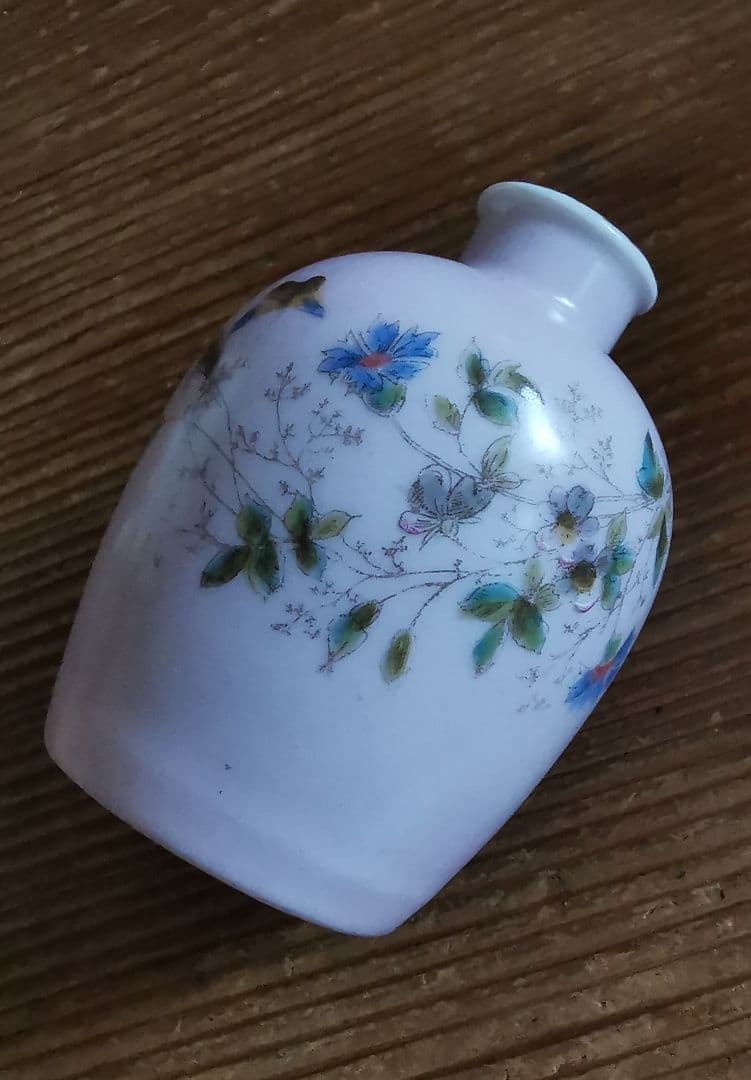 追加参照画像☘アンティーク 手描き山野草 ペールピンク 化粧水・オイル陶器ボトル