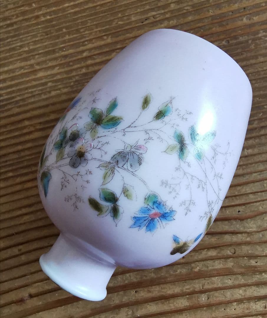 追加参照画像☘アンティーク 手描き山野草 ペールピンク 化粧水・オイル陶器ボトル