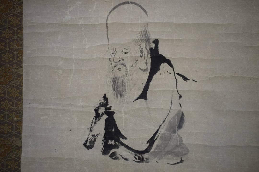 真作/狩野周信/寿老人図/布袋屋掛軸HJ-254