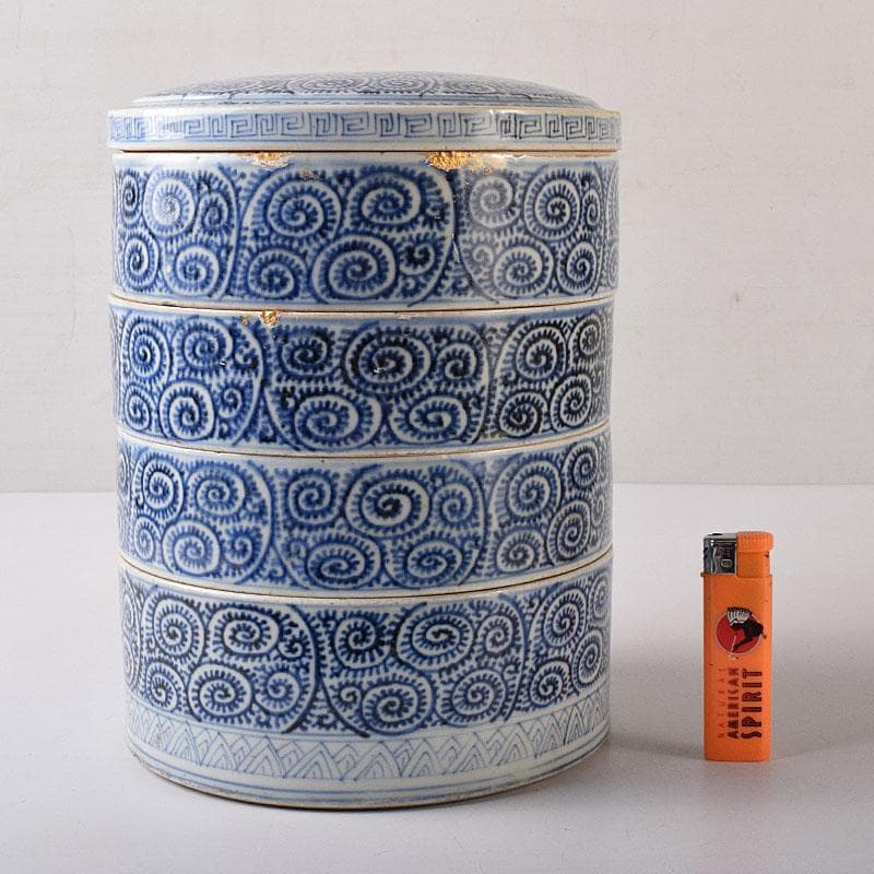 伊万里焼　古伊万里　染付　蛸唐草文　四段重箱　C　R8464H