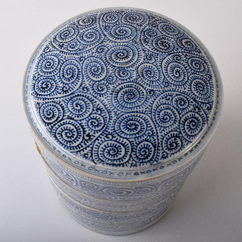 伊万里焼　古伊万里　染付　蛸唐草文　四段重箱　C　R8464H