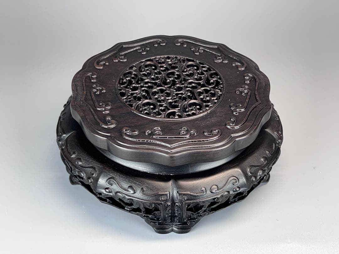 未使用 中国美術 唐木 紫檀 木製 花台 香炉台 台座 置物台 木彫 飾り台