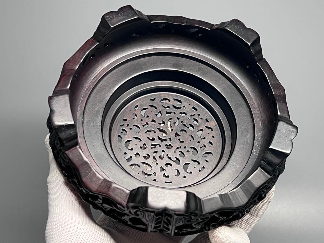 未使用 中国美術 唐木 紫檀 木製 花台 香炉台 台座 置物台 木彫 飾り台