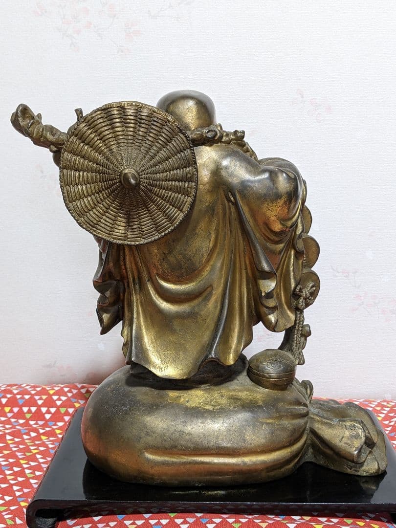 ⭐️中国銅器 仏像 布袋像 縁起置物 唐金 宣徳銅 桃 瓢箪 招運 銅製 骨董品