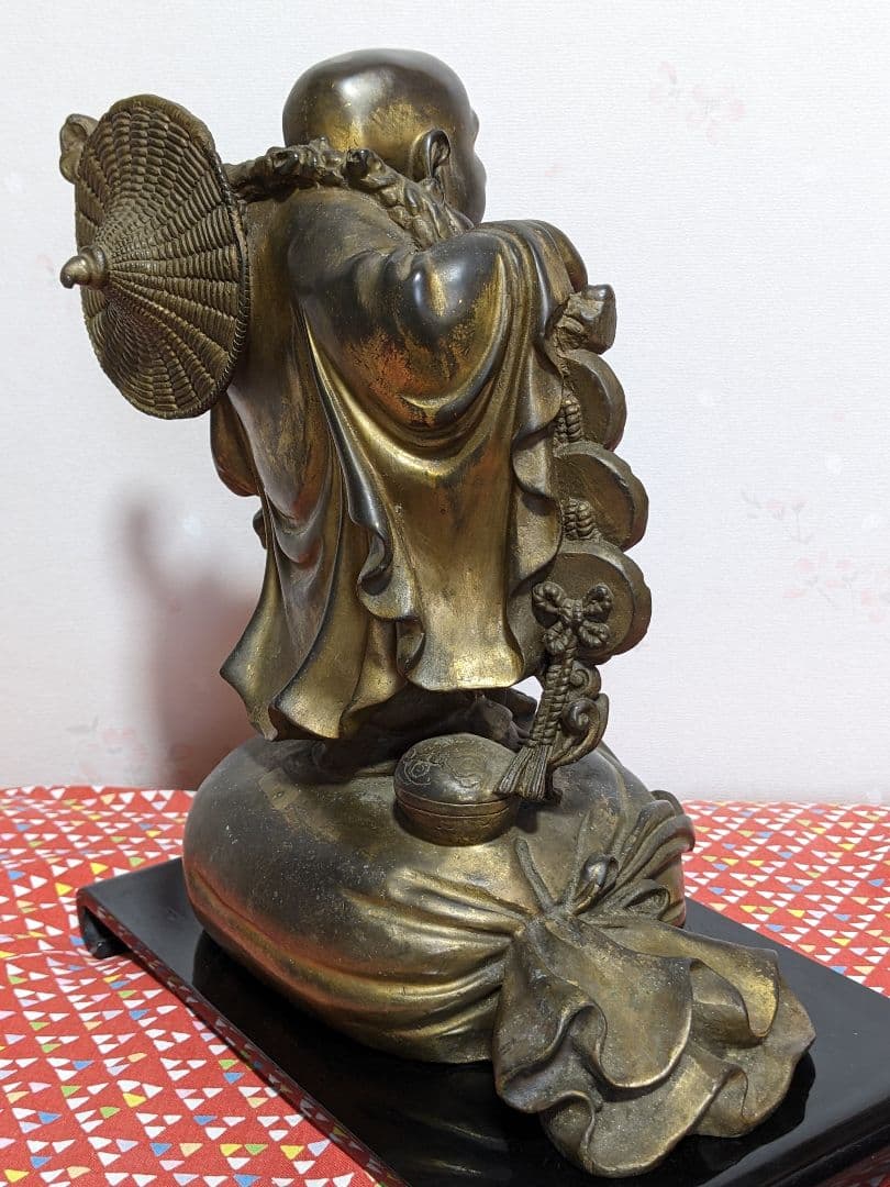 ⭐️中国銅器 仏像 布袋像 縁起置物 唐金 宣徳銅 桃 瓢箪 招運 銅製 骨董品
