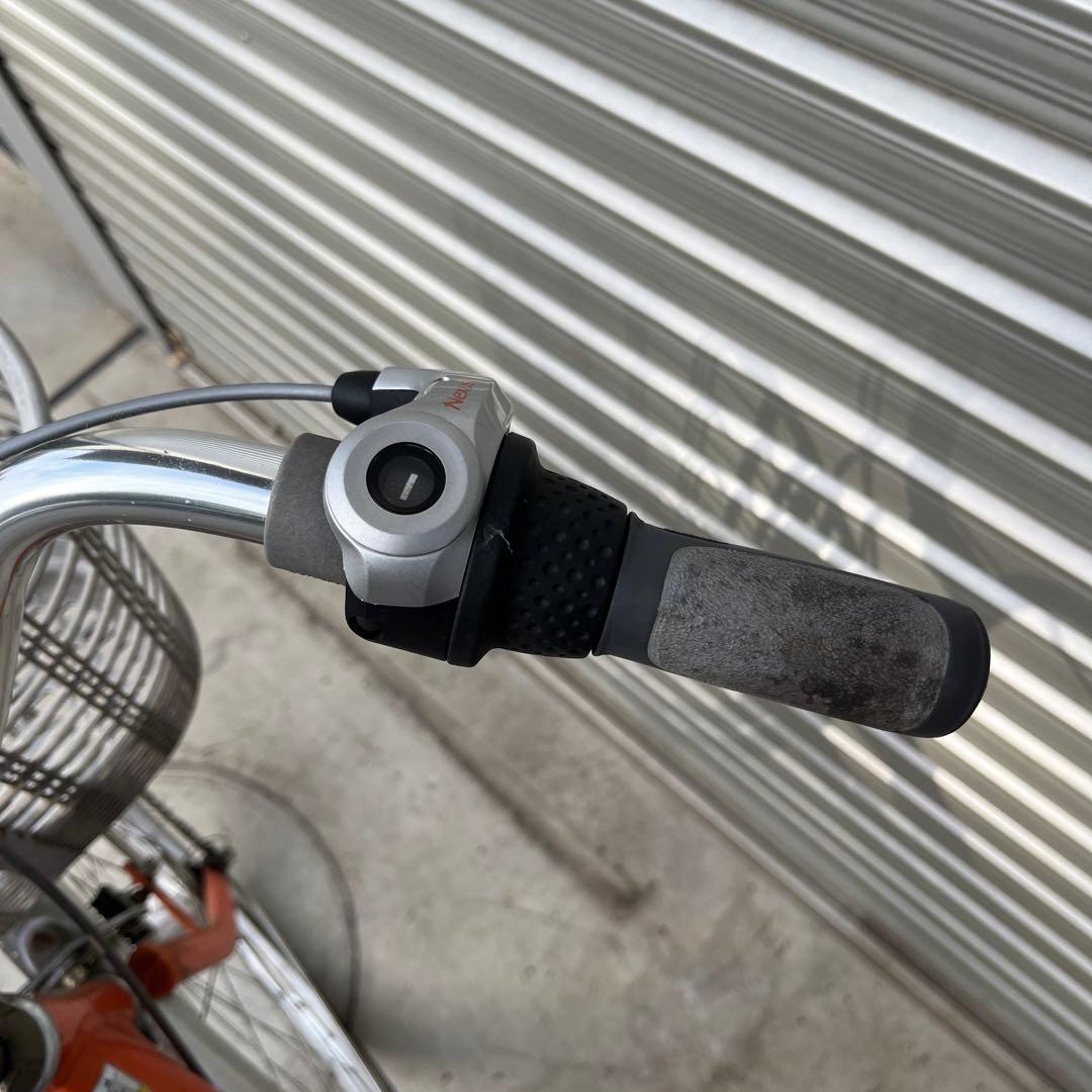 26インチオレンジ シティサイクル 前バスケット付き