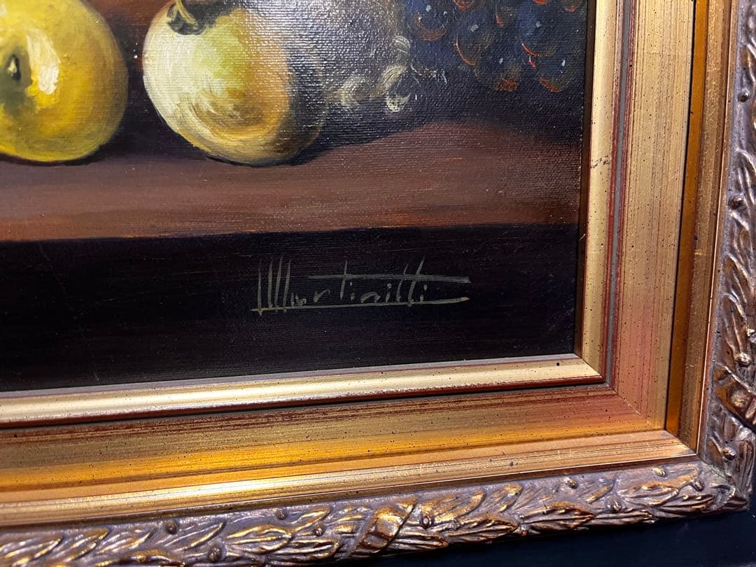 果物と花の静物画 油彩画　油絵