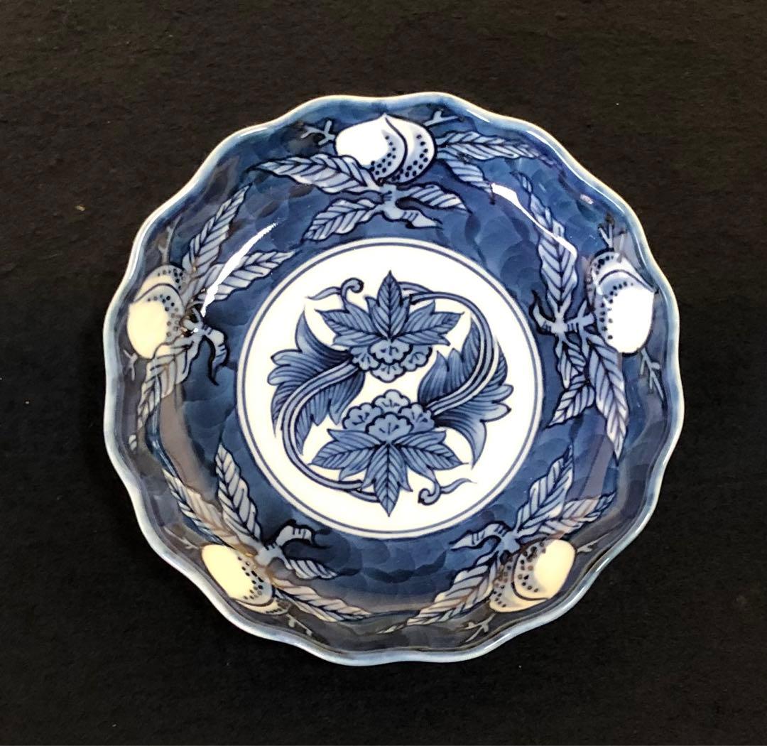 《レ》有田焼 源右衛門作 染濃桃絵 輪花 小皿5客 共箱　251201お2