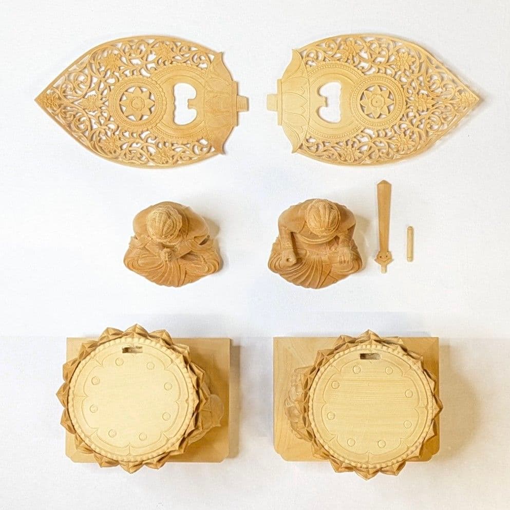 【セール・新品】 普賢菩薩　文殊菩薩　柘植　総高さ約21.5㎝　仏像