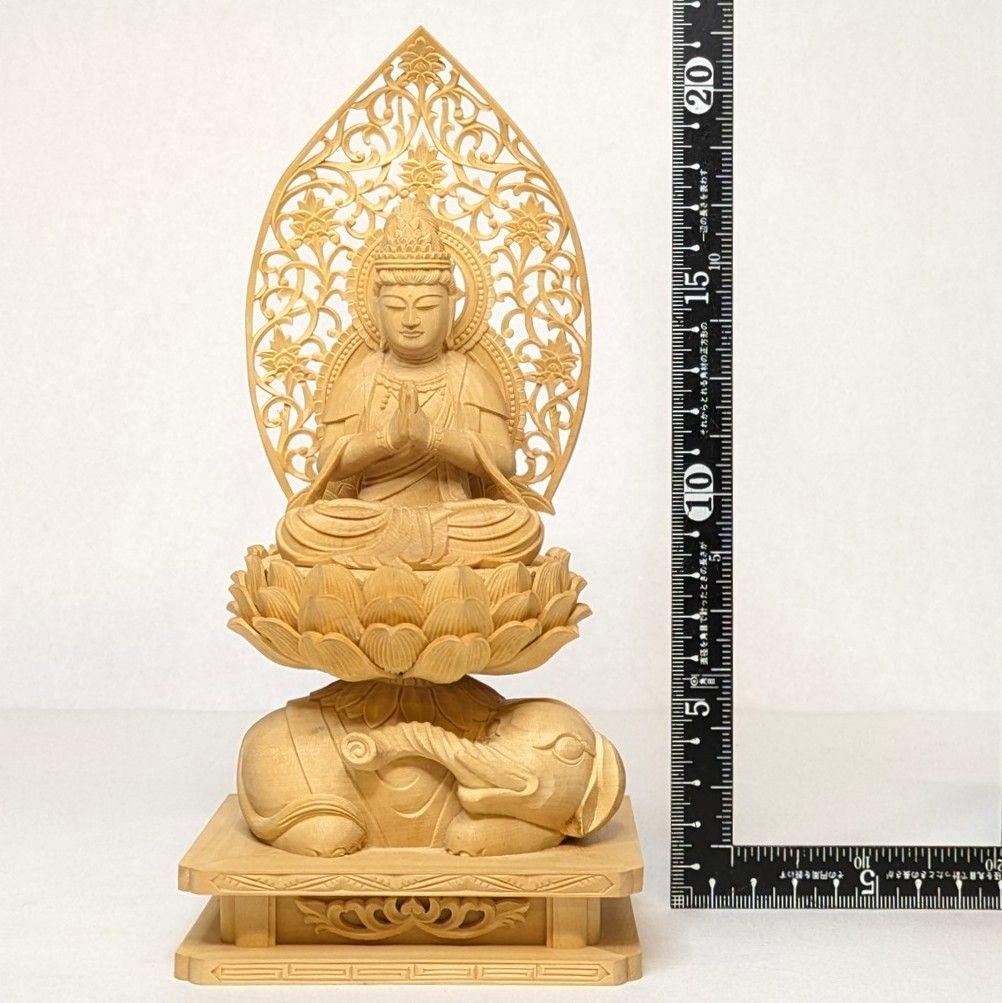 【セール・新品】 普賢菩薩　文殊菩薩　柘植　総高さ約21.5㎝　仏像