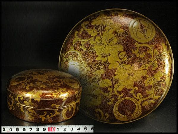 古美術 纏枝蓮花紋 蒔絵 蓋物 時代物 美品(K-A752)