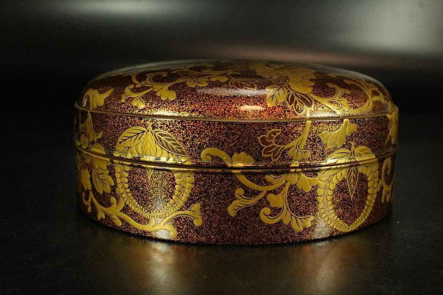 古美術 纏枝蓮花紋 蒔絵 蓋物 時代物 美品(K-A752)