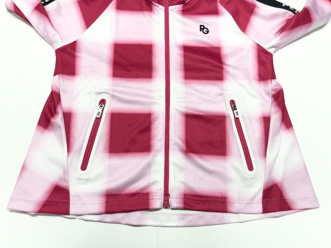 ○★新品未使用　パーリーゲイツ　チェック柄　ジップアップパーカー　2　ピンク系