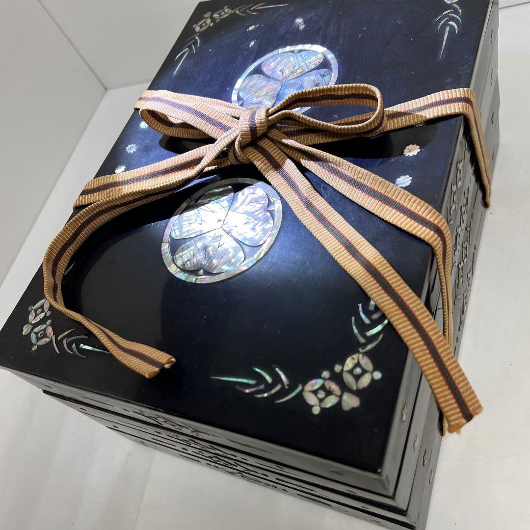 時代　木彫螺鈿印籠、宝石四段ケース　32×23×16㎝東Y8-02101F☆2F