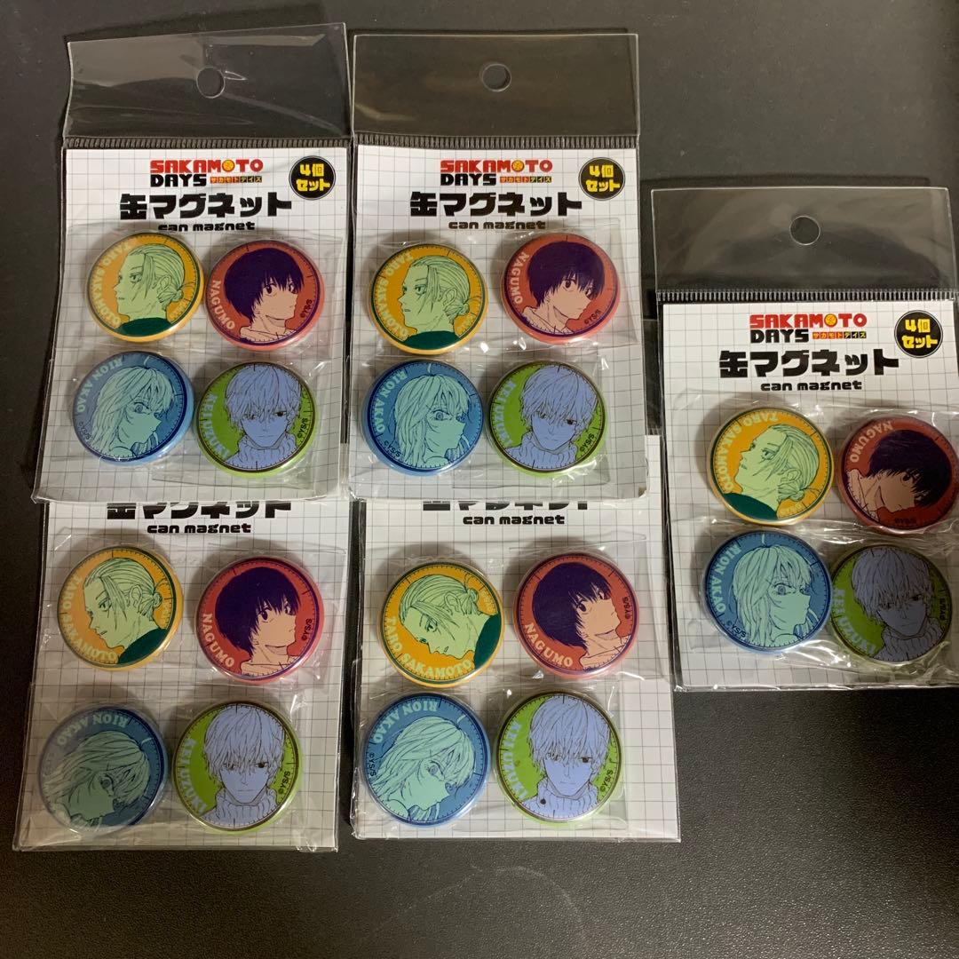 サカモトデイズ 缶マグネット４個セット 5点，缶バッジ 坂本 南雲 有月 赤